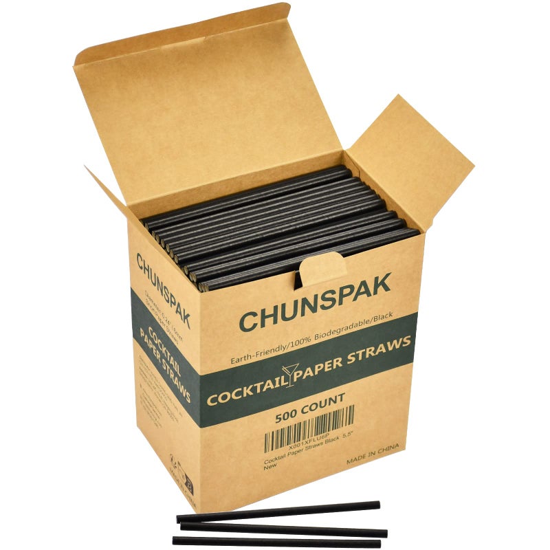 chunspak Short Paper Straws Bulk 5.5 inch - 500 ct. Disposable Black Paper Drinking Straw, Sip Stirrers for Cocktail, Coffee and Short Drinks - Image 2